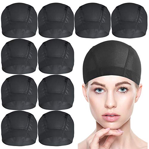 Bevisun 10 PACK Wig Caps for Wig Making - Stretchable Dome Mesh Wig Caps for Women Lace Front Wig(Black) (10pcs)