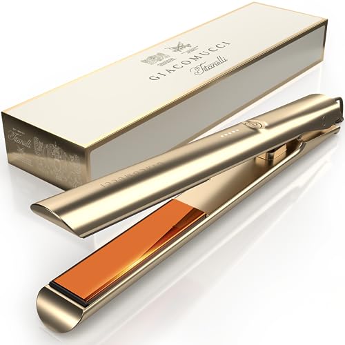 Giacomucci Titanelli 2 in 1 Titanium Hair Straightener and Curler | 100% Pure Ti-Thermal Technology Flat Iron | 1-Inch Professional Styling | Available in Black, Gold, and Pink (Gold)