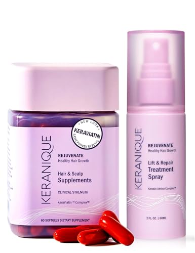 Keranique Hair Growth and Repair System - Clinically Proven KeraViatin Hair Growth Vitamins with Biotin, Vitamin B, and Curcumin and Lift and Repair Treatment Spray for Instant Volume, 30 Days