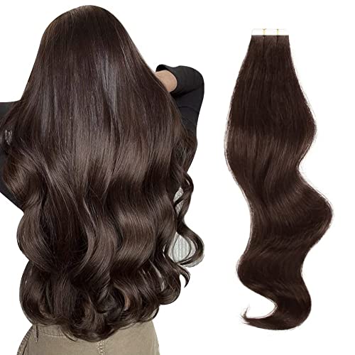 Sassina Tape in Hair Extensions Chocolate Brown Remy Human Hair Extensions Tape in Natural Straight Hair Double Side Replaced Glue in Skin Weft 16 Inch 50g 20pcs #3