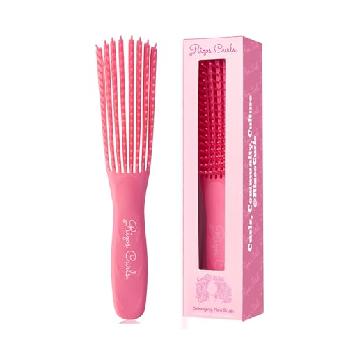 Rizos Curls Detangling Flexi Brush, Detangle Curly, Coily & Kinky Curls, Shower Brush, Reduce Hair Loss & Breakage, Distribute Product and Add Shine, Pink