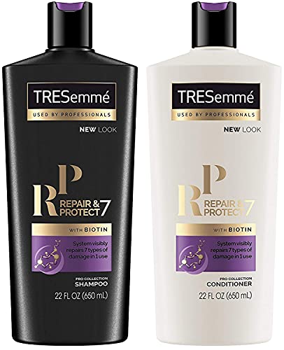 TRESemme Shampoo and Conditioner Set, Repair & Protect 7 with Biotin, Visibly Repairs 7 Types of Styling Damage and Strengthens Hair, 22 Fl Oz each