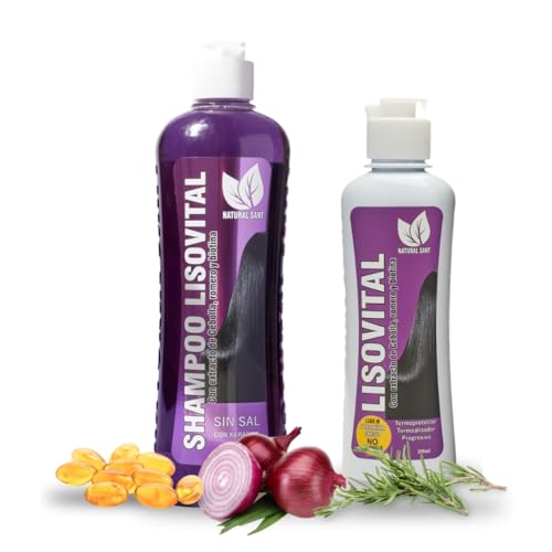 Natural sant - Liso Vital duo kit - Shampoo & Leave-In Conditioner, Anti Frizz, Heat Protectant for Hair with Red onion extract, Biotin & Rosemary