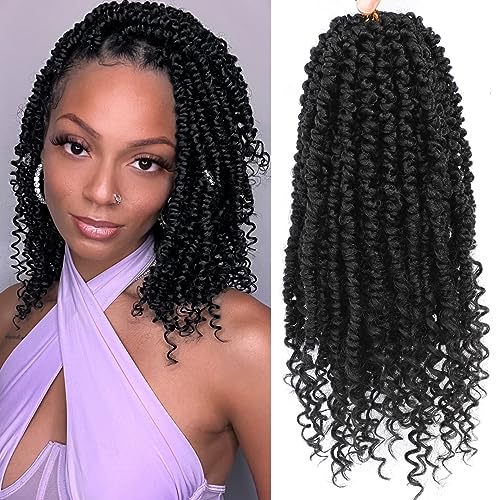 Passion Twist Crochet Hair,12 Inch 9 Packs Pretwisted Passion Twist Hair, Soft Pre Looped And Pre twist Crochet Hair For Women,Short Black Curly Crochet Braids(12",1B#)