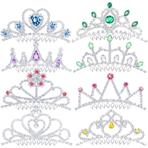 Batiyeer 8 Pieces Princess Tiara Crown Comb Mini Crystal Rhinestone Crown Hair Comb for Women Girl Wedding Birthday Party Supply