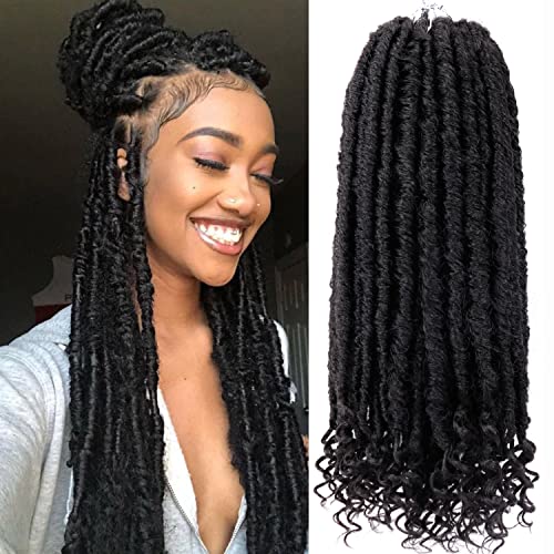 Goddess Locs Crochet Hair 6 Packs 16 Inch Straight Faux Locs Crochet Hair for Black Women, Crochet Pre-Looped Curly Hair Soft Faux Locs Synthetic Braiding Hair Extensions (16 Inch, 6 Packs, 1B#)