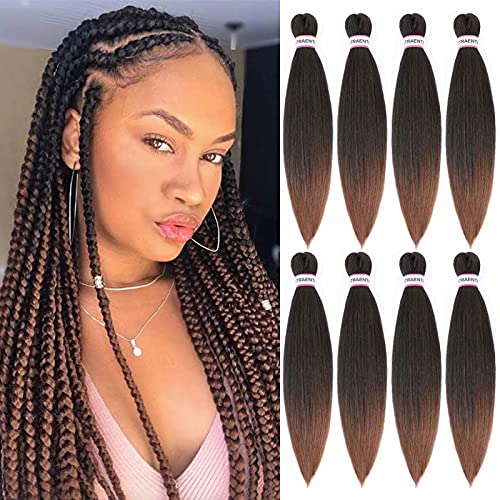 Pre Stretched Braiding Hair,18 Inch 8 Packs Ombre Braiding Hair, Two Tone Yaki Texture Prestretched Crochet Braids Hair Professional Synthetic Hair Extension Itch Free Hot Water Setting (18" T1B/30#)