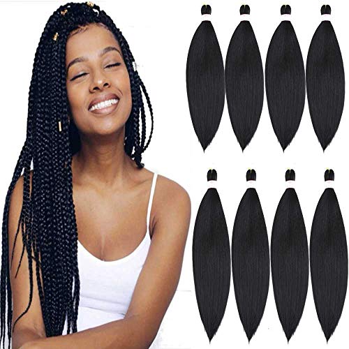 BEFUNNY Pre Stretched Braiding Hair 8 Packs 24 Inch Professional Pre Stretched Crochet Hair For Human Braiding Or Twist Natural Black Yaki Perm Straight Synthetic Hair Extension For Women(24", 1B#)