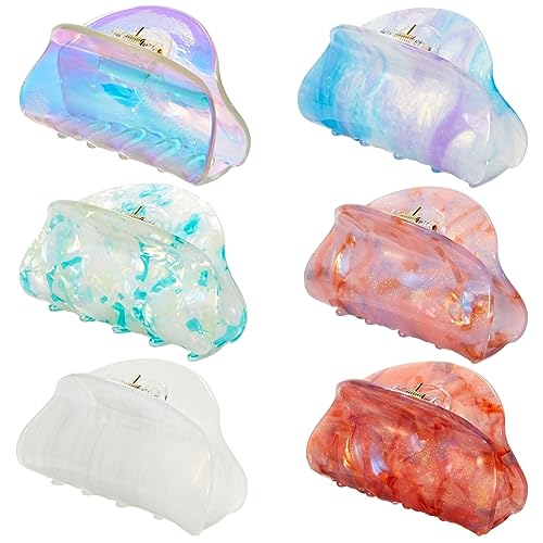 6 Pack Medium Claw Clips for Thin Hair - Colorful French Clip for Women and Girls (6 Cute Designs)
