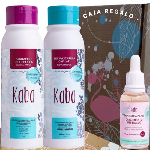 KABA Kit de Crecimiento y Reparación Intensivo: KABA Shampoo de Cebolla, KABA Bio Mascarilla Capilar y KABA Tónico Capilar Crecimiento Intensivo