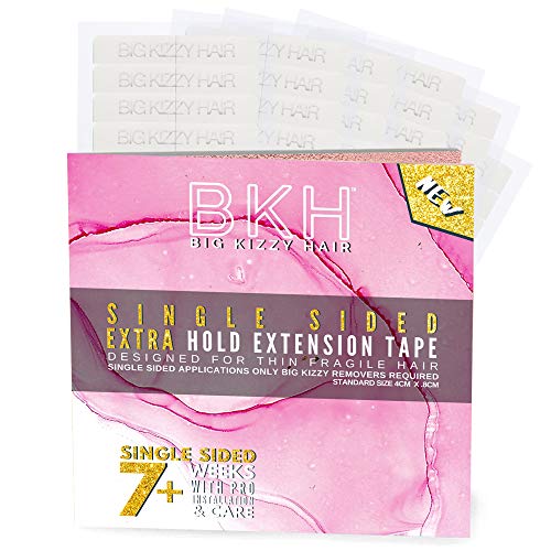 Single Sided Tape for Hair Extensions by Big Kizzy (72 tabs) - Extra Hold - Easy Install & Removal Replacement Tape for Thin, Fine Hair, 4cm x .8cm Tape for Extensions, Professional Extension Tape