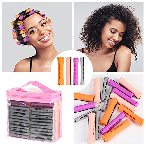 80 Pieces Hair Perm Rods Short Cold Wave Rods Plastic Perming Rods Hair Curling Rollers Curlers with Tail Comb & HairClips for Hairdressing Styling(Orange,Beige,Gray,Purple,4 Sizes)