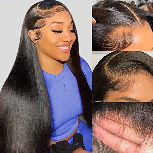 13x6 Straight Lace Front Wigs Human Hair WIgs Transparent Bone Straight Lace Frontal Human Hair Wigs for Woman Pre Plucked with Baby Hair Virgin HD Lace Frontal Wigs 150% Density Natural Color(24inch)
