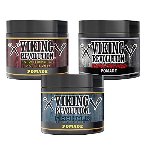 Viking Revolution Pomade for MenStyle & Finish Your Hair Firm Strong Hold & High Shine for Men’s Styling Support Water Based Male Grooming Product is Easy to Wash Out 4oz Mix-Firm,Extreme,Mat