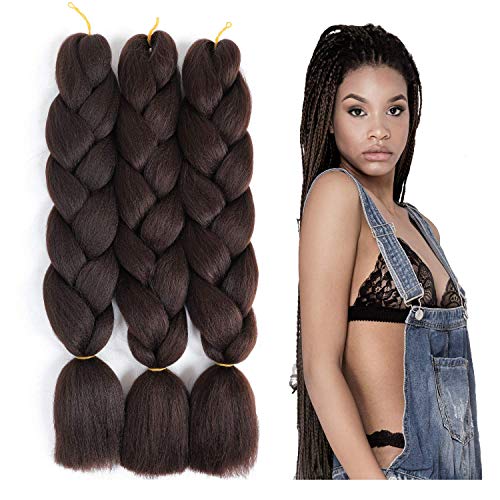 SuCoo Kanekalon Jumbo Braiding Hair Extensions High Temperature Fiber Crochet Twist Braids With Small Free Gifts 24inch 3pcs/lot(Dark Brown)