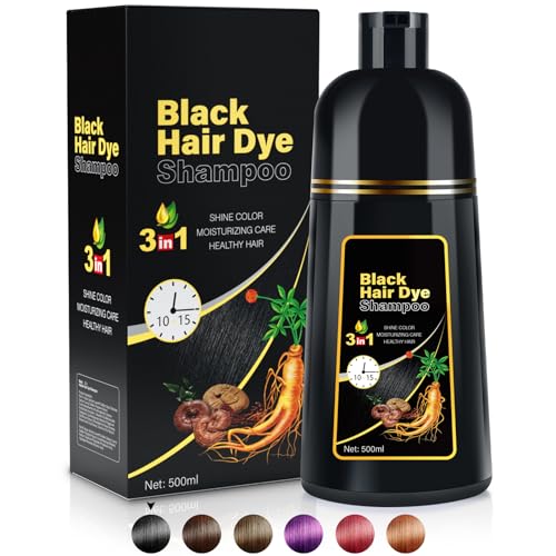 MOISTAR Black Hair Dye Shampoo for Gray Hair Coverage 3 in 1 Hair Color Shampoo for Women and Men Instant Herbal Ingredients con tinte Shampoo con tinte para canas - Long Lasting 500ML
