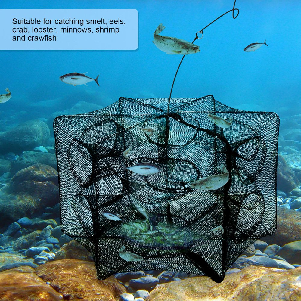 FAGINEY 6/12 Holes Automatic Fishing Net Shrimp Cage Nylon Foldable Crab Fish Trap Cast Fishing Pot, Fishing Trap Net, Fishing Gear