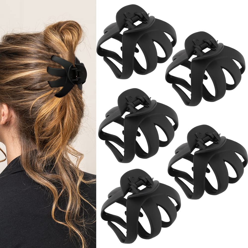 ATODEN Claw Clips for Thick Hair Black Hair Clips for Thick Hair 3.15'' Matte Hair Clips 5Pcs Octopus Hair Clip Large Hair Clips Long Thick Hair Claw Clip Jumbo Hair Clips Big Hair Clips Giant Clips