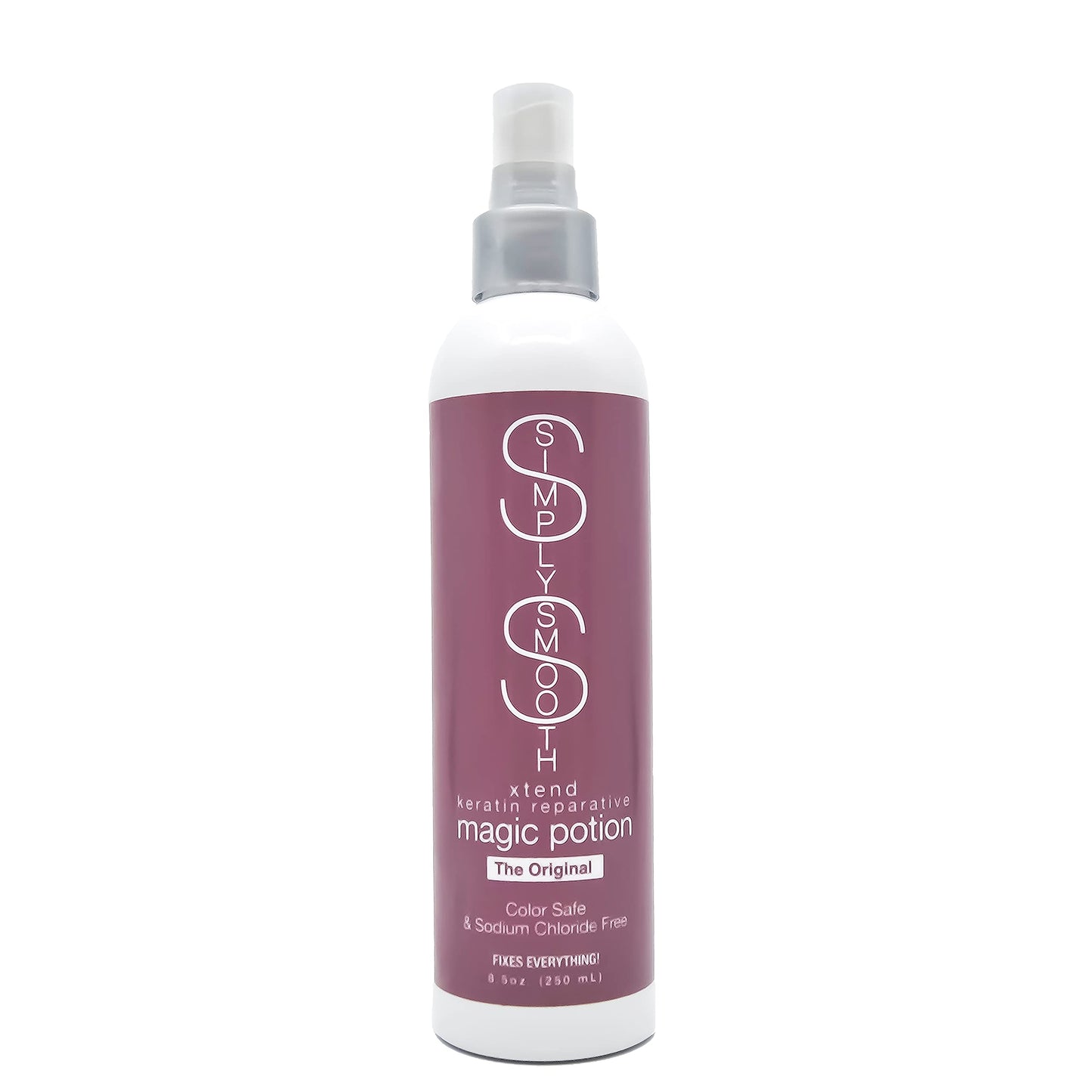 SIMPLY SMOOTH Keratin Reparative Magic Potion Original Leave In Conditioner Detangler & Heat Protection Styling Spray Repair & Reduce Breakage Color Safe & Sodium Chloride Free 8.5oz