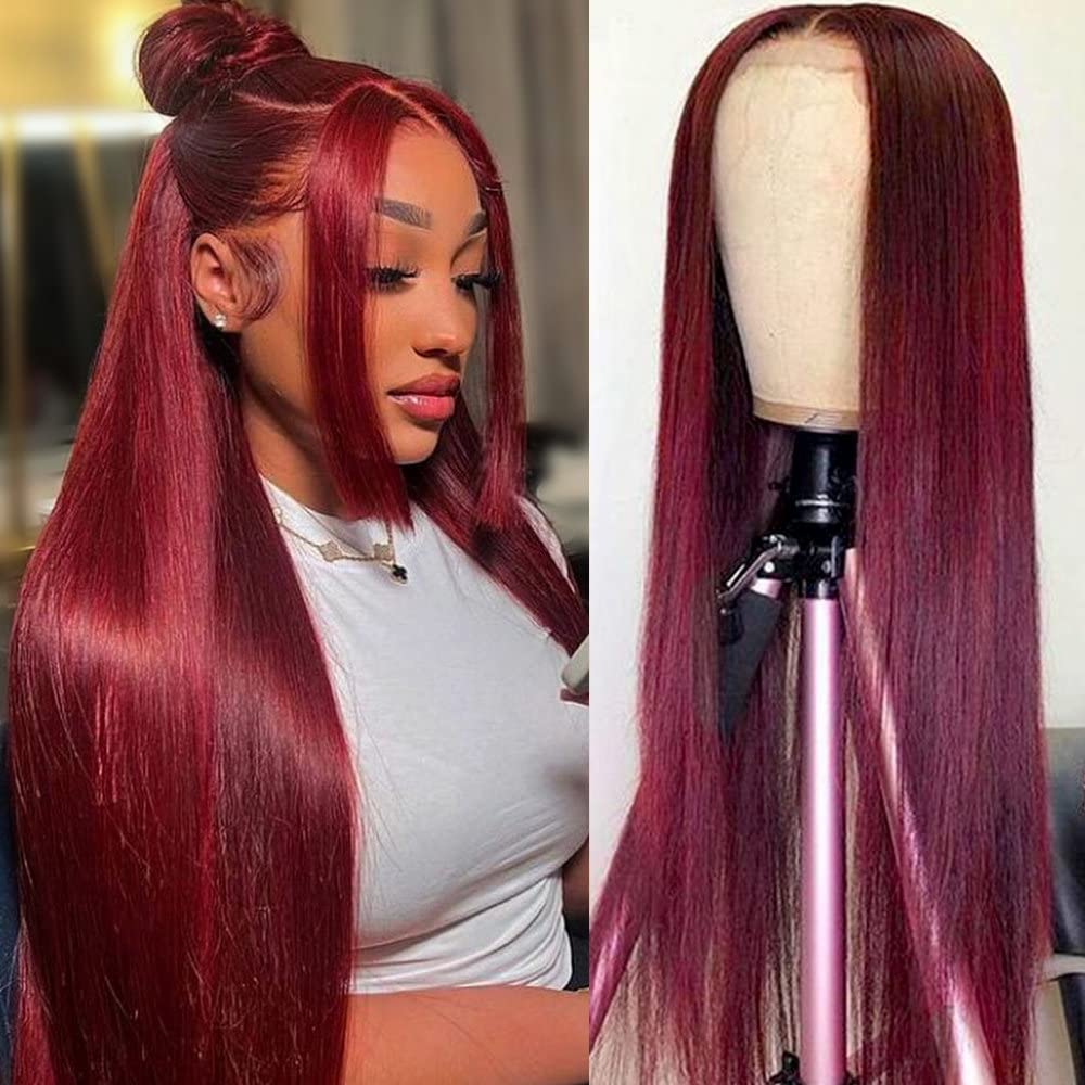 UNANCY 99J Burgundy Lace Front Wigs Human Hair Pre PluckedHairline Glueless 180% Density 13×4 HD Transparent Wigs for Women Human Hair with Baby Hair Wine Red Colored (24 inch, 99j)