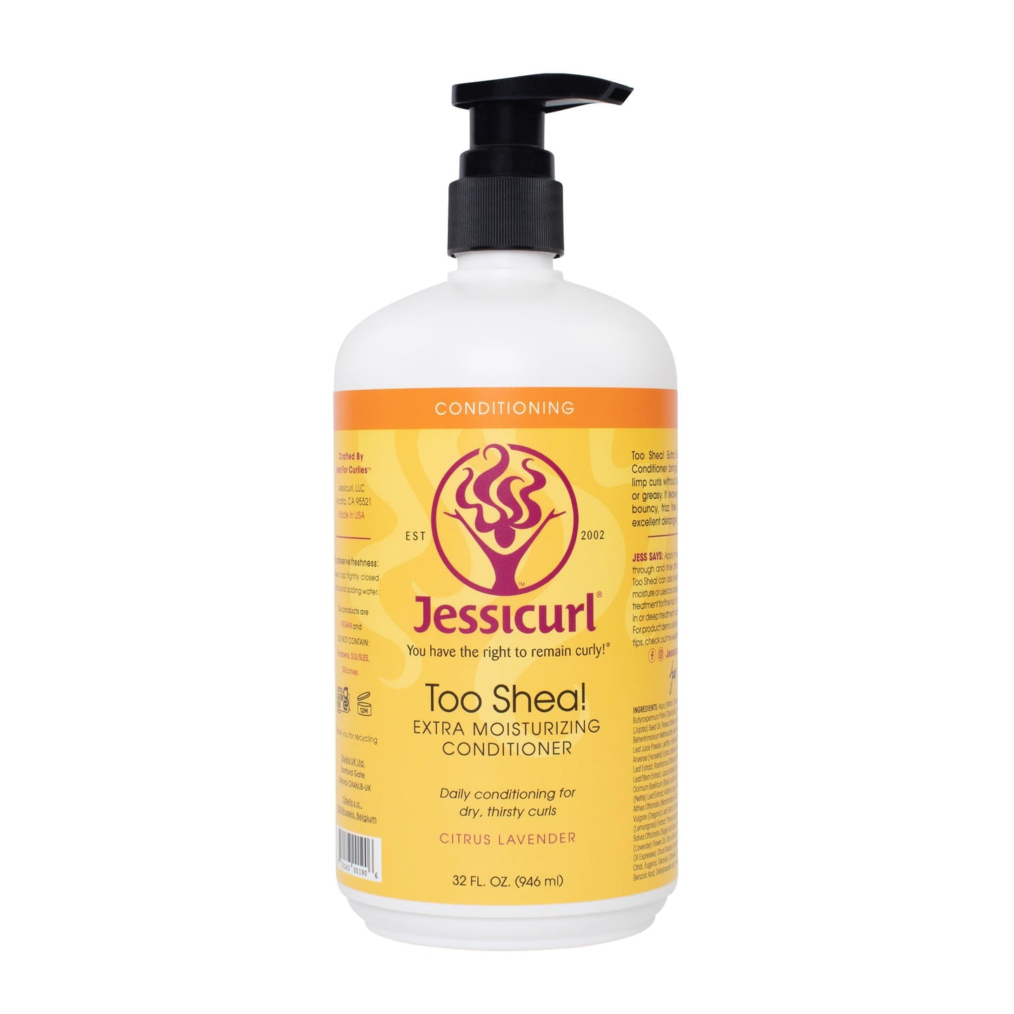 Jessicurl, Too Shea! Extra Moisturizing Conditioner for Curly Hair, Citrus Lavender, 32 Fl oz. Leave in Conditioner for Dry Hair, Anti Frizz Hair Products