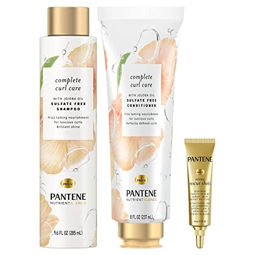 Pantene Sulfate Free Shampoo and Conditioner Plus Hair Mask Rescue Shot Treatment, with Jojoba Oil for Curly Hair, Nutrient Blends Complete Curl Care