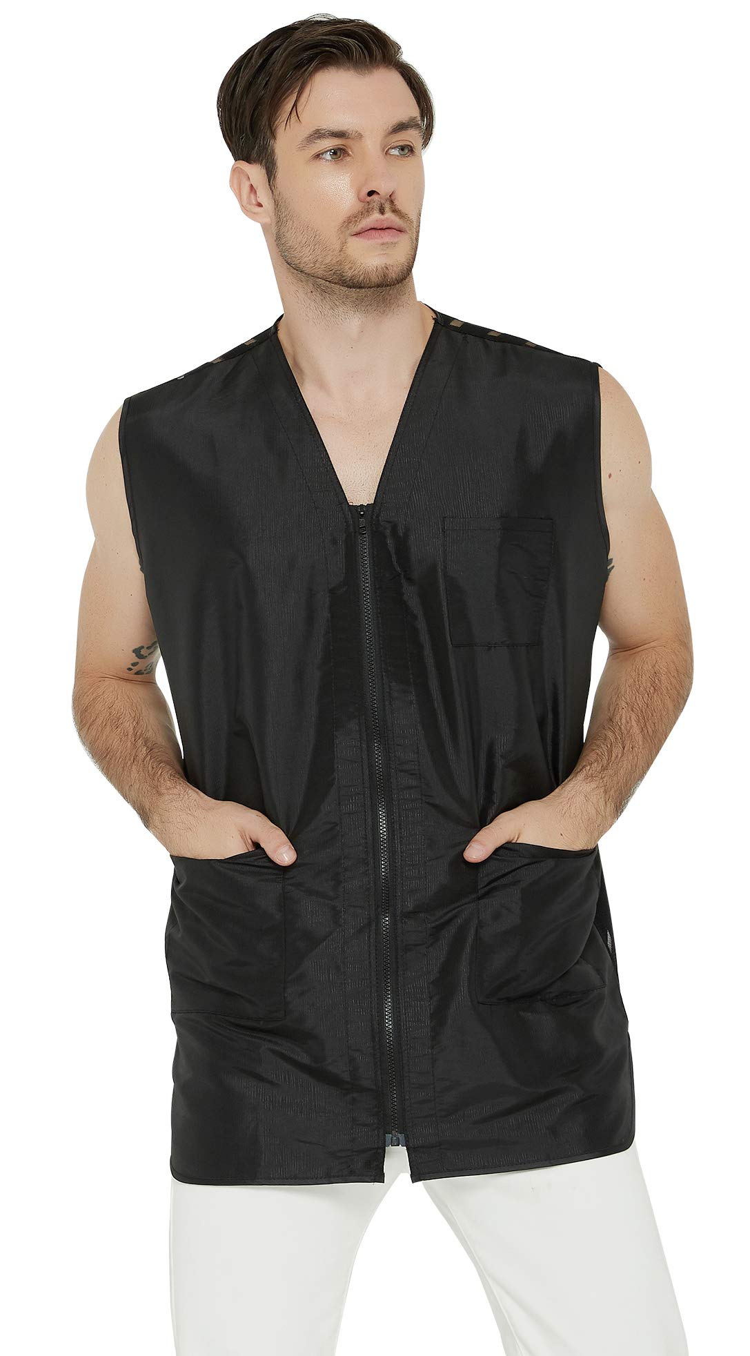 PERFEHAIR Barber Stylist Vest for Men, Salon Hairdresser Jacket Smock Clothing-Black