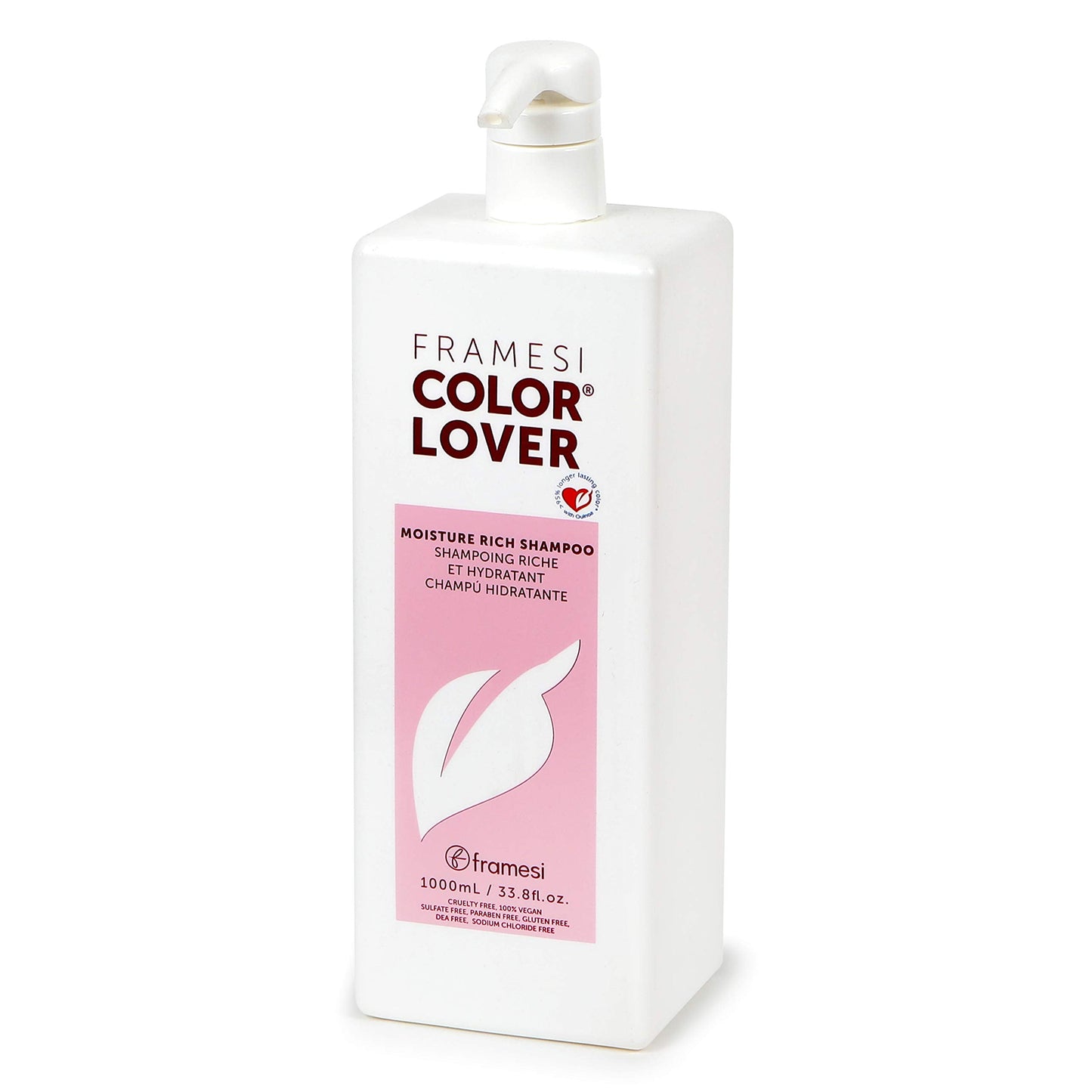 FRAMESI Color Lover Moisture Rich Shampoo, Sulfate Free with Quinoa & Aloe Vera, Color Treated Hair, Fresh, 33.81 Fl Oz
