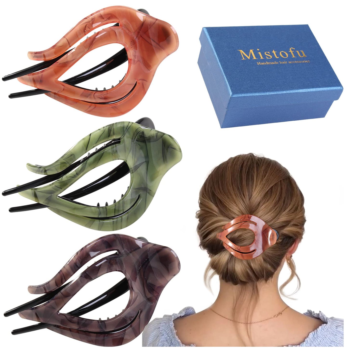 Mistofu 3 Pcs Womens French Curved Hair Clip No Slip Strong Grip Comfortable Hold Girls Ladies Beauty Accessory Fashion Pin Teeth Clamp,extra large hair clips for thick hair (pearlescent color)