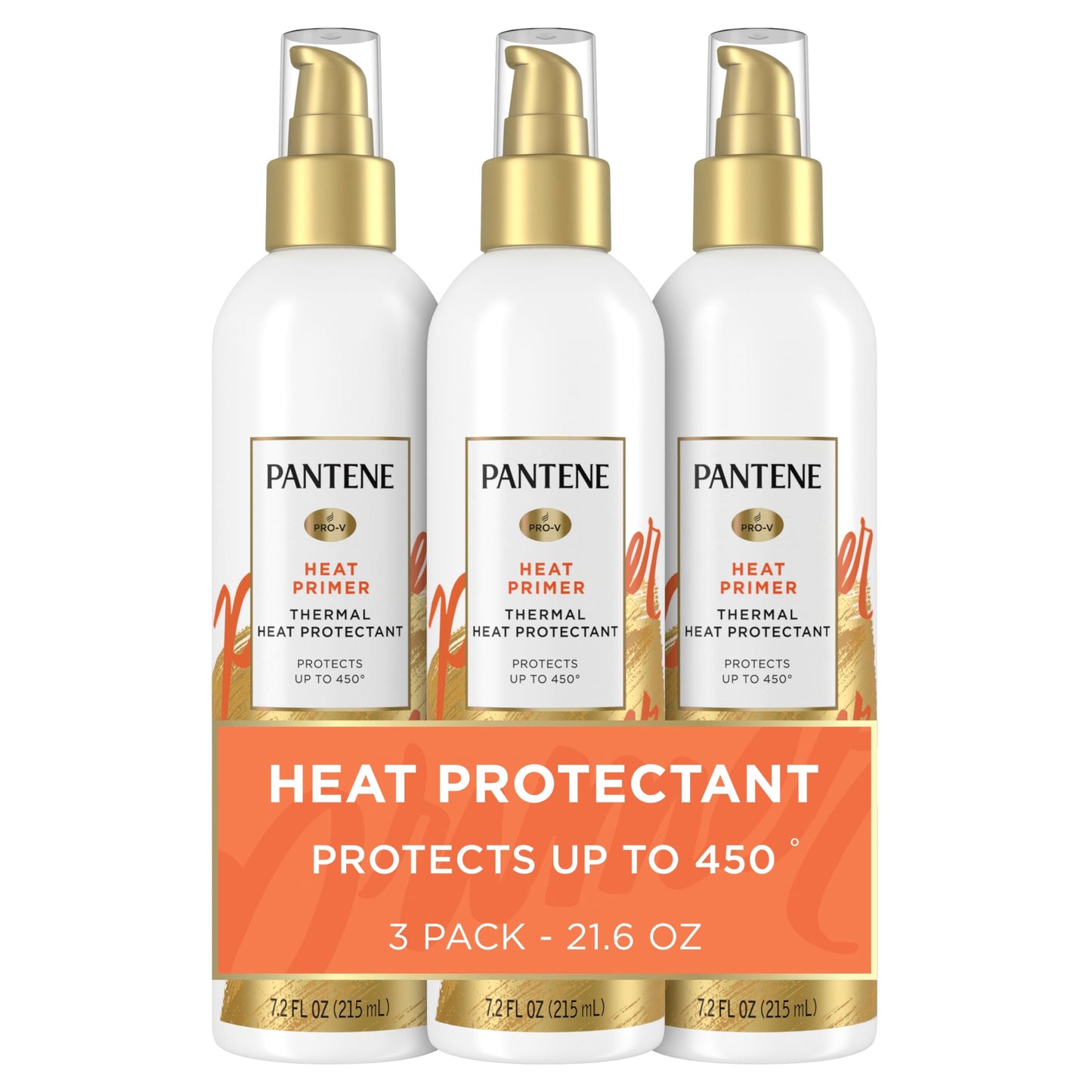 Pantene Pro-V Heat Protectant Spray, Thermal Heat Primer for Hair, Pack of 3, 21.6 oz total