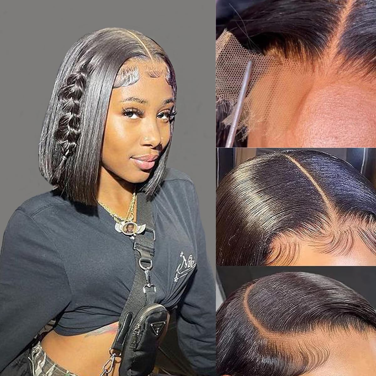 Karlami Hair 6x6 Closure Bob Wig Human Hair HD Transparent Bob Lace Front Wigs Human Hair for Women 150% Density Short Bob Wigs (12 inch, 6x6 Straight Bob Wig Black Color)