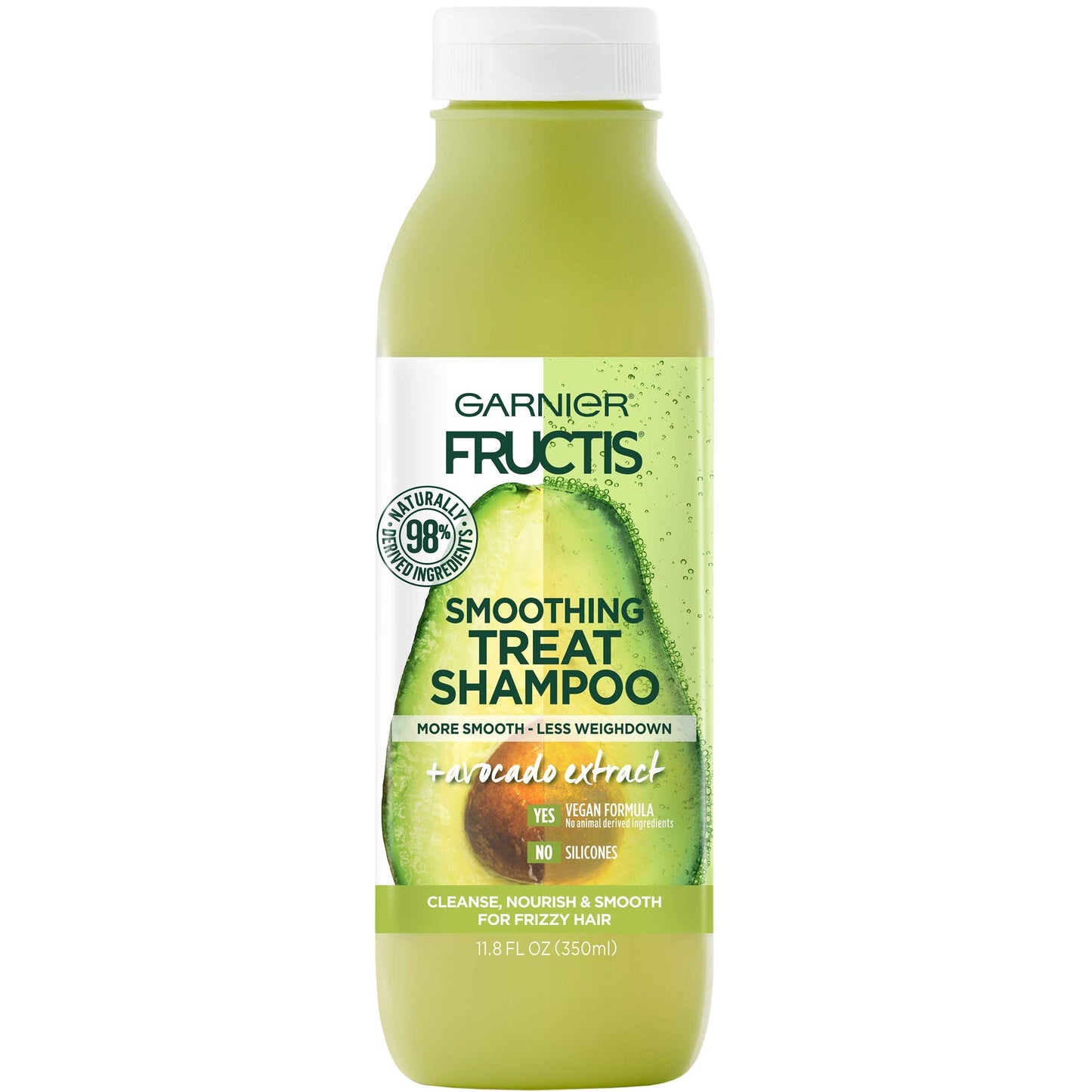 Garnier Fructis Nourish and Smoothing Treat Shampoo for Frizzy Hair, 98% Naturally Derived Ingredients, Avocado, Coconut, 11.8 Fl Oz