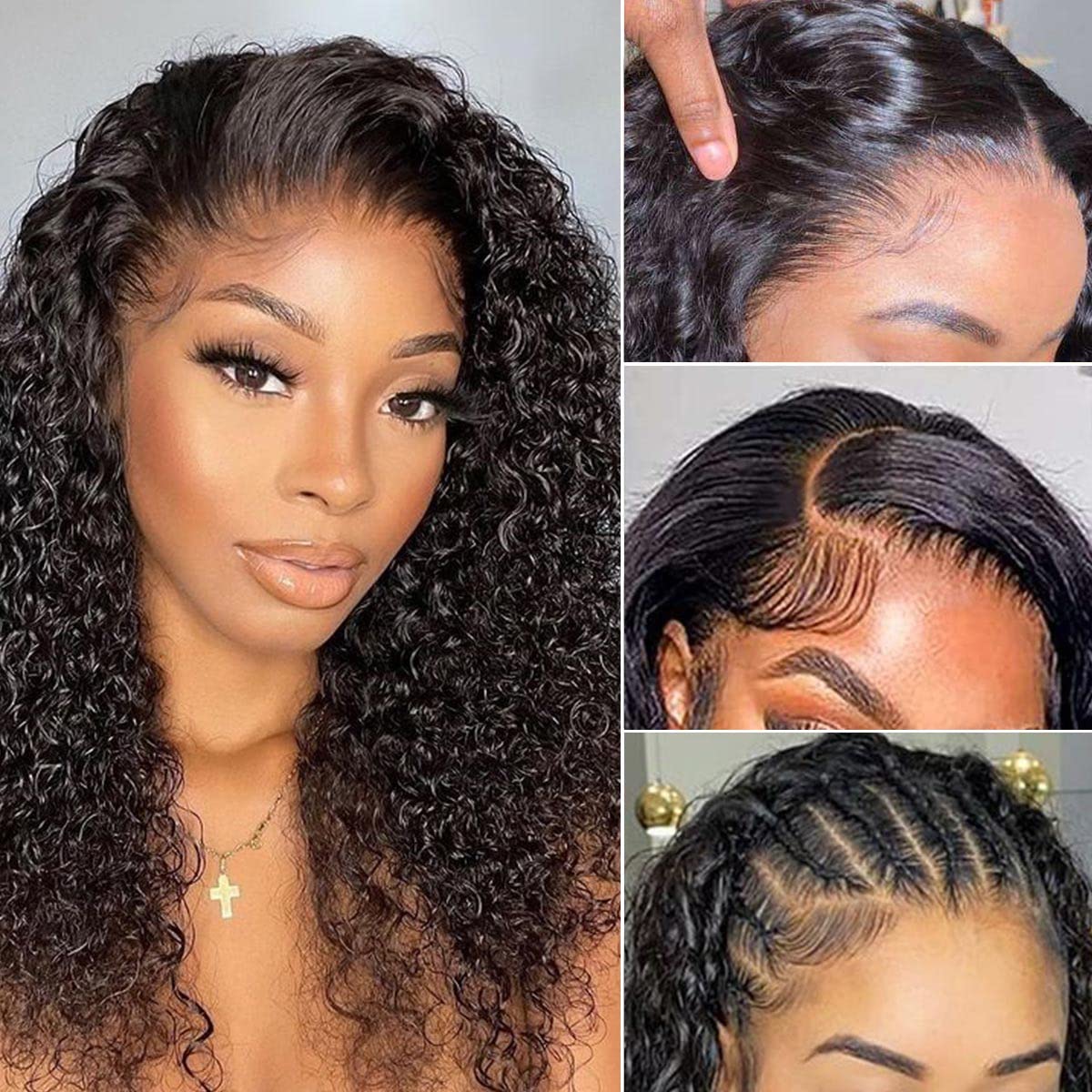 13x4 hd Lace Front Wigs Human Hair Pre Plucked 180% Density Brazilian Wet and Wavy Human Hair Wigs for Black Women Curly Lace Frontal Wigs Human Hair Natural Color Glueless (16 Inch)