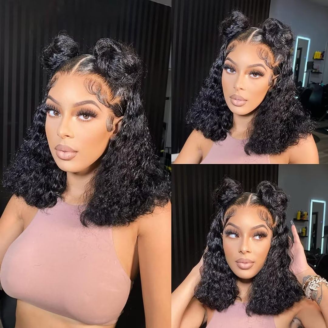SODLIS Short Curly Bob Wig Human Hair 13x4 Lace Front Wigs Brazilian Virgin Human Hair Lace Frontal Curly Wigs For Black Women Pre Plucked with Baby Hair 150% Density (16 Inch)