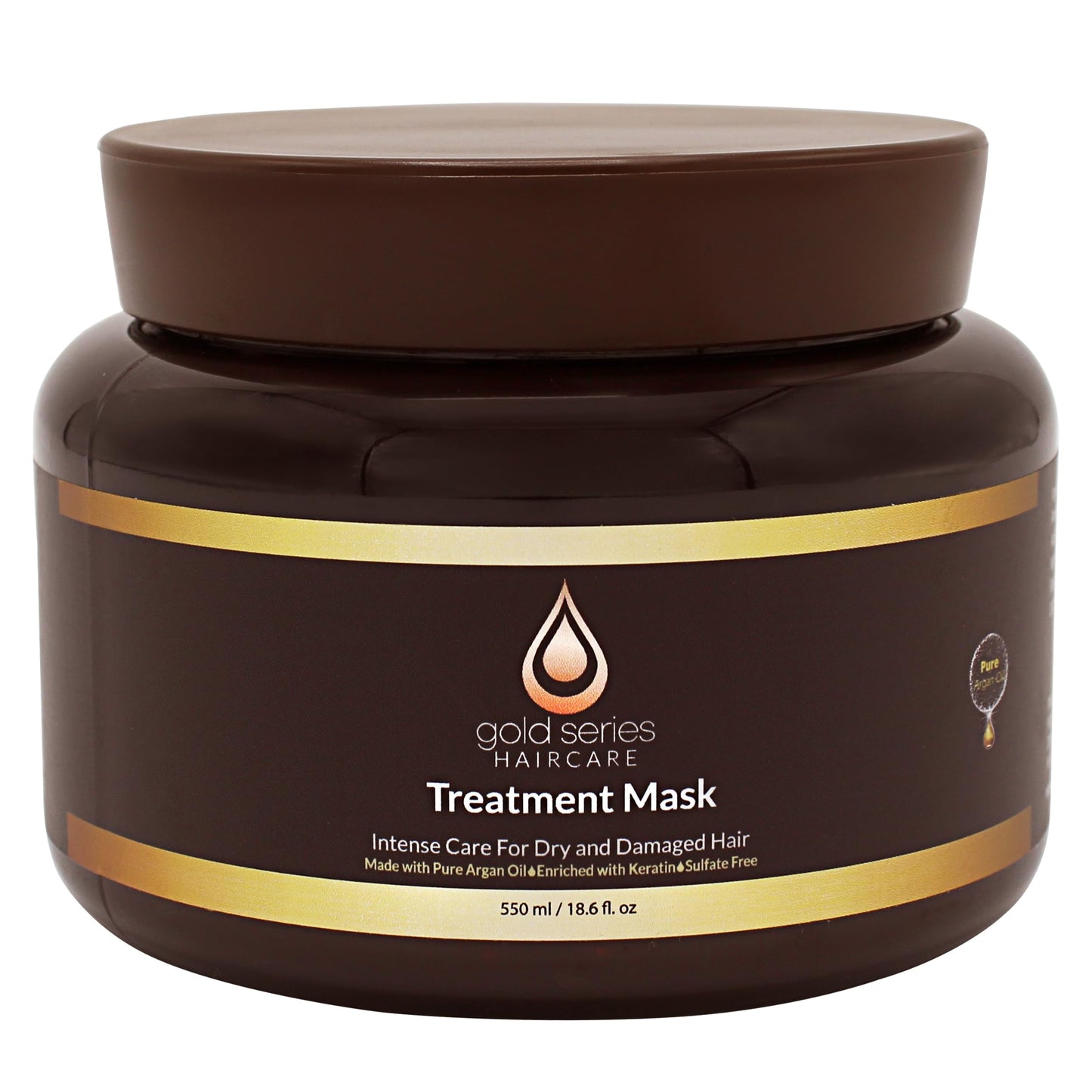 Gold Series Treatment Mask – Deep Hydrating Argan Oil Hair Mask for Dry Damaged, Color Treated and Curly Hair Enriched with Keratin – Sulfate Free Natural Hair Repair Treatment, 18.6oz