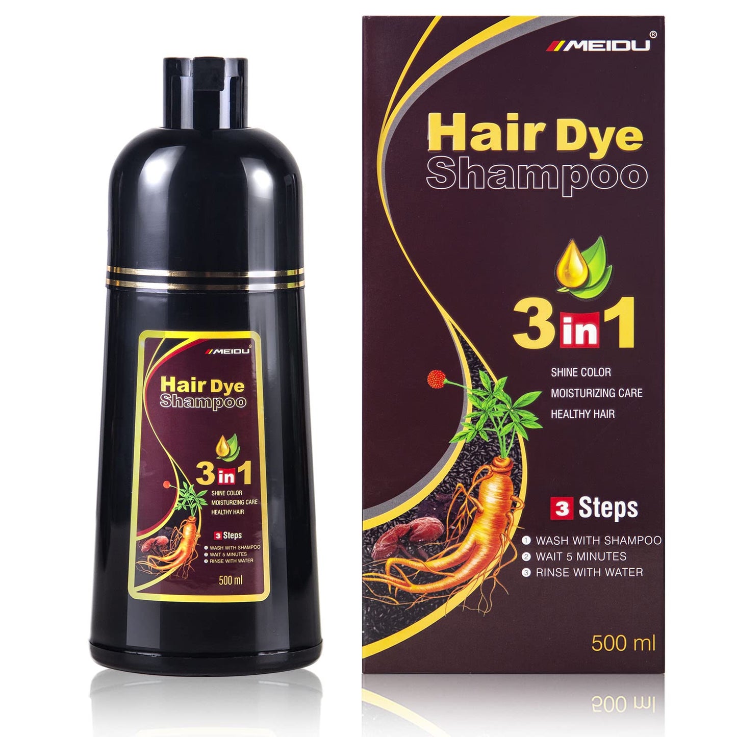Ivnil Meidu Dark Brown Hair Dye Shampoo Instant Hair Color Shampoo for Gary Hair - for Women & Men 3 in 1-100% Grey Coverage - Herbal Ingredients Hair Coloring Shampoo in Minutes 500ML