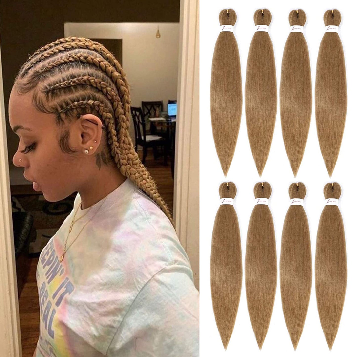 Aliabsion Pre Stretched Braiding Hair Professional Prestretched Hair for Box Braids 8 pack 26 inch Honey Blonde Crochet Braiding Hair Yaki Texture Color 27 Synthetic Hair Extensions for Braiding