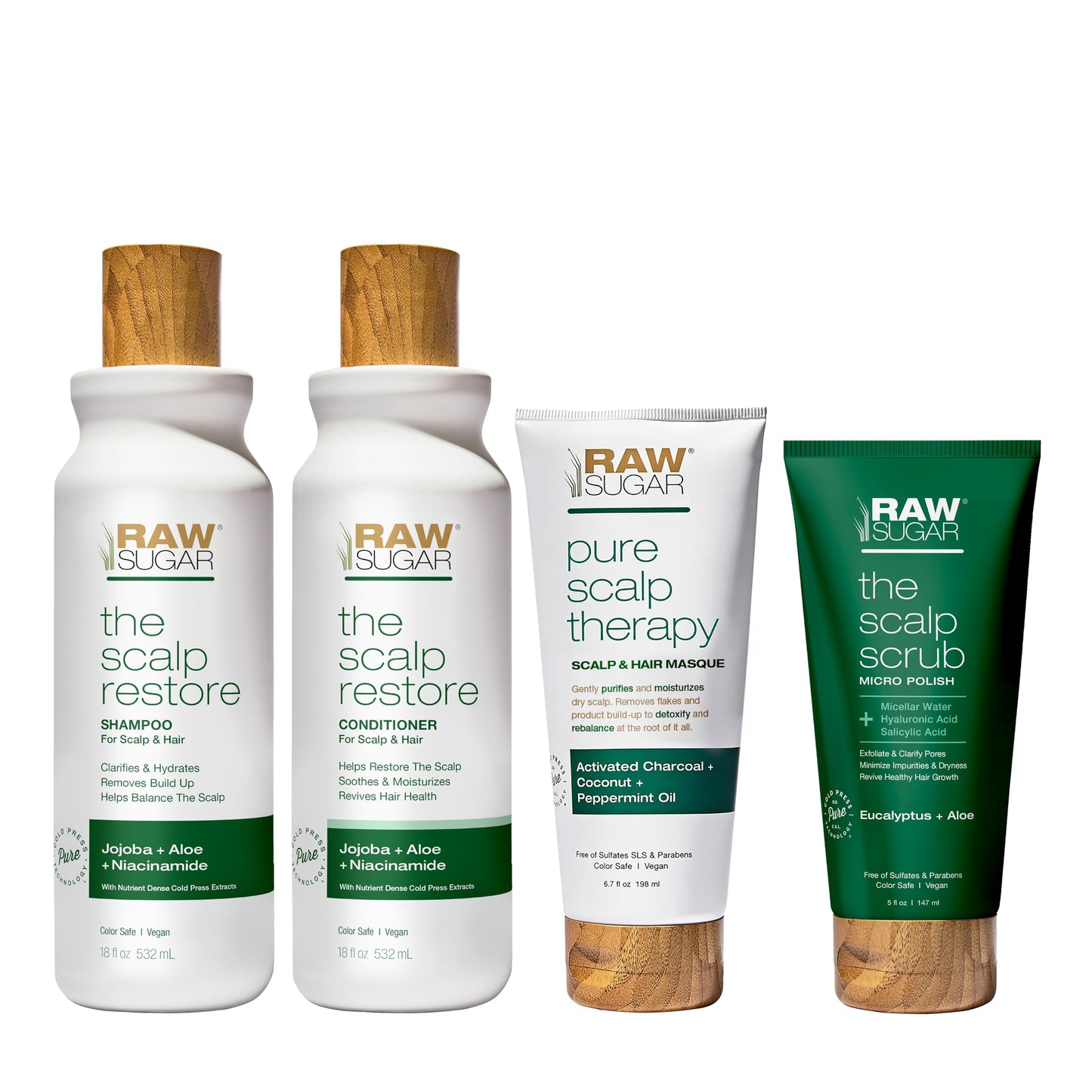 Raw Sugar Scalp Intensive Ritual Bundle - Shampoo, Conditioner, Scalp Scrub & Hair Masque, Clean Ingredients, Formulated without Sulfates & Parabens