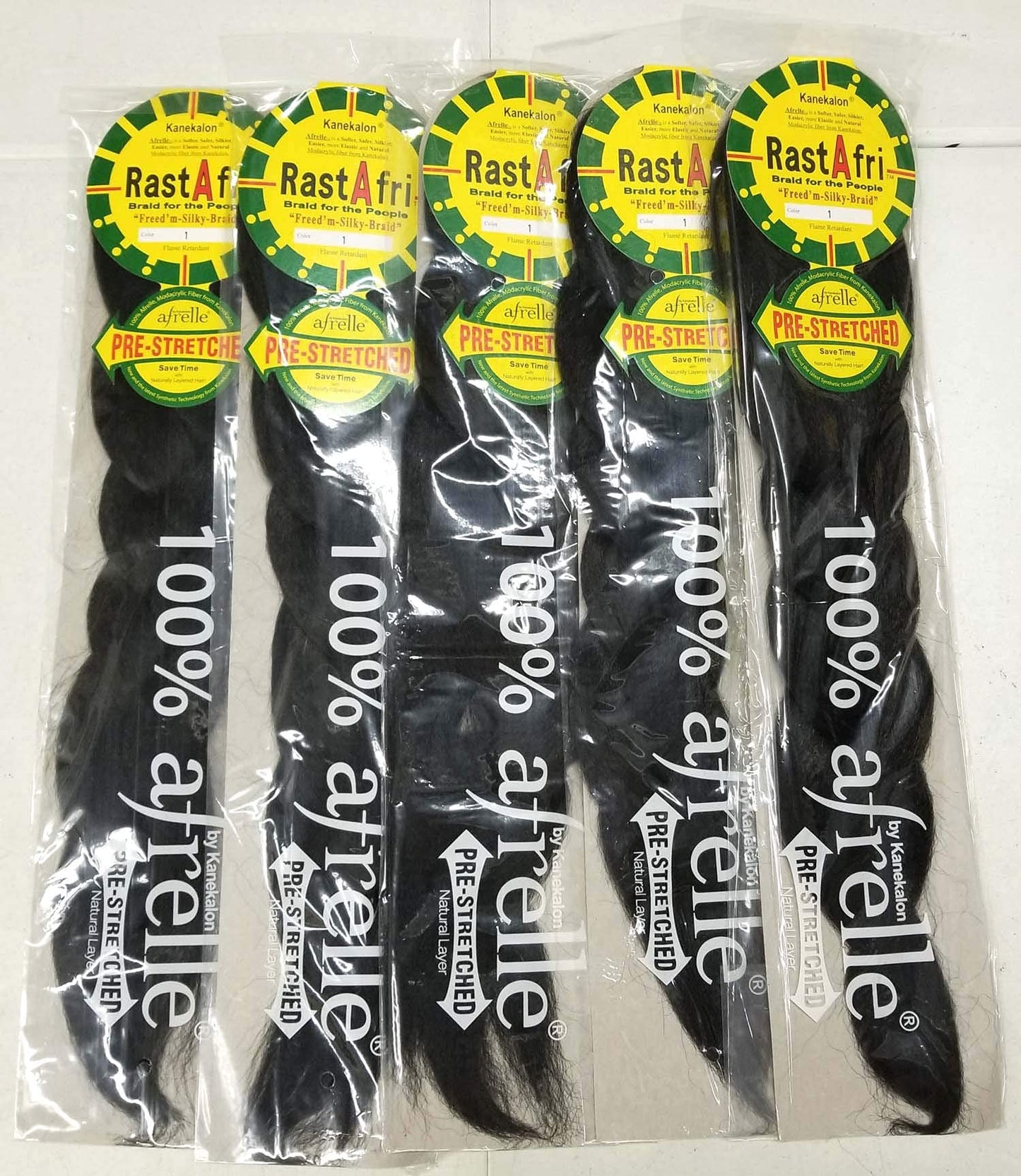 RastAfri Pre-Stretched Silky Braiding Hair (5 Single Packs, #1)