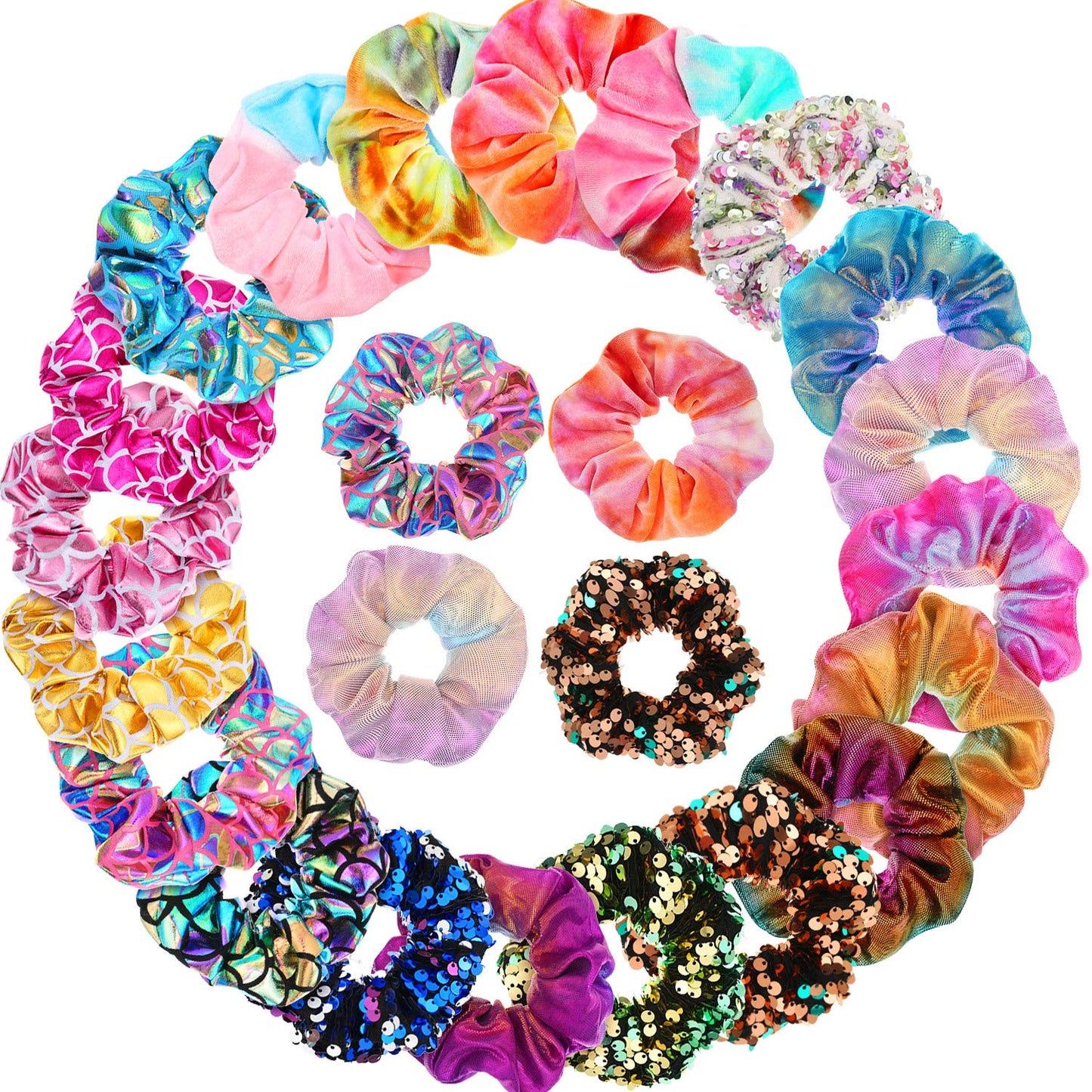 20 Pcs Sequin Scrunchies Shiny Metallic Hair Scrunchy Sparkly Hair Tie Ropes Mermaid Elastic Hair Bands Scrunchy Glitter Colors Rainbow Ponytail Holder Hair Accessories for Women Girls (Stylish Style)