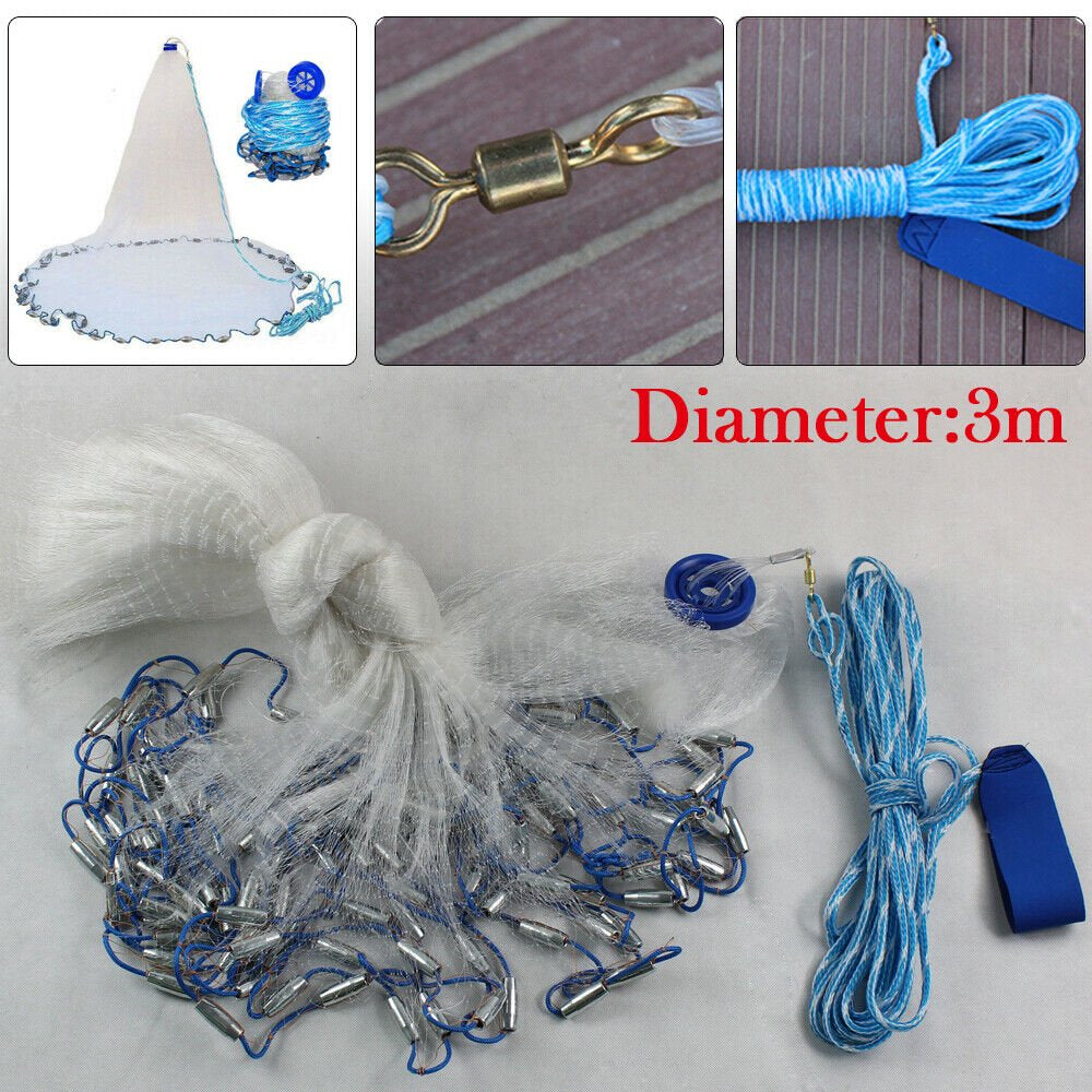 TFCFL 10Ft Fishing Cast Net Bait Easy Throw Hand Cast Strong Trap Line Mesh W/Sinker