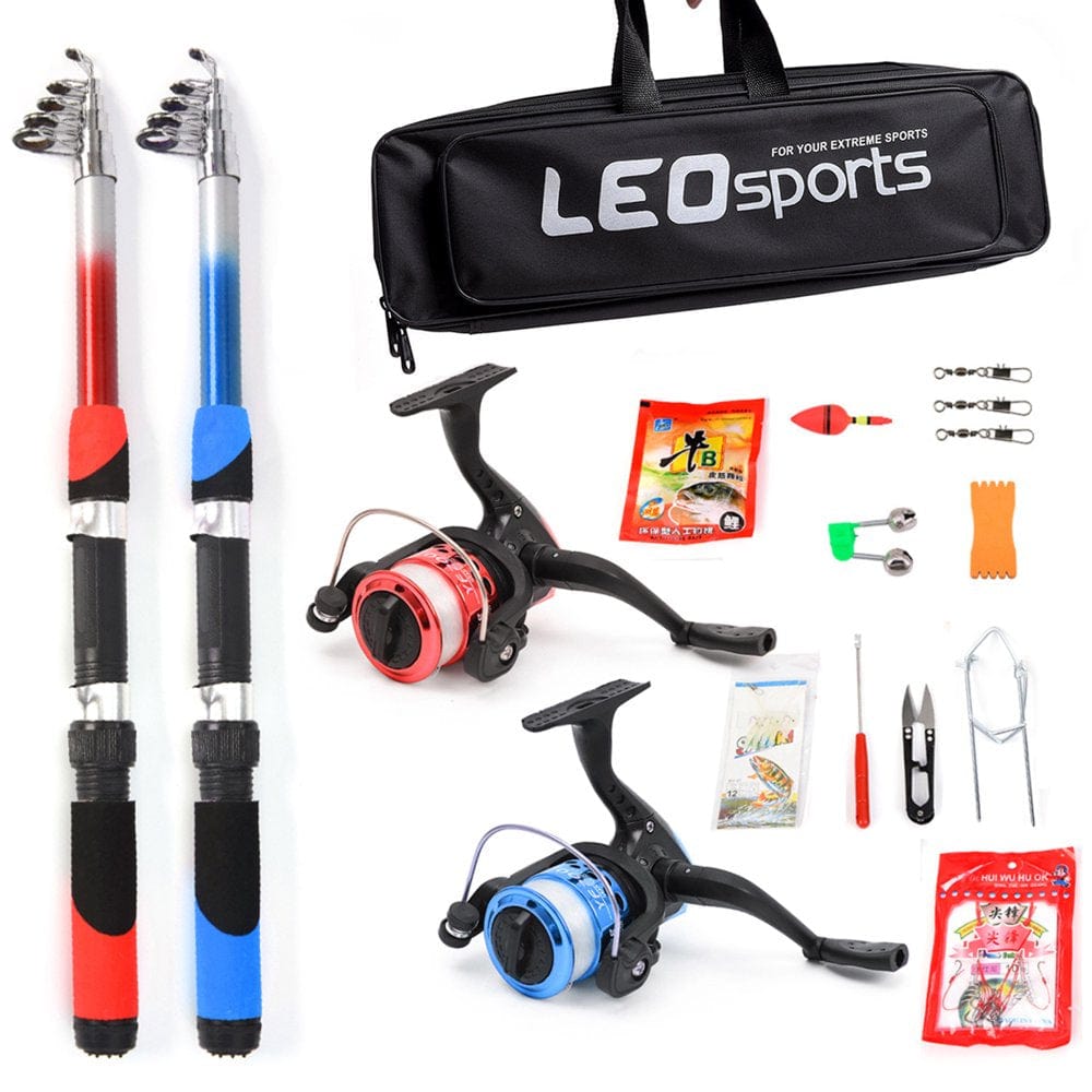 Fishing Rod Reel Combo Full Kit with 2PCS 2.1M Telescopic Fishing Rods 2PCS Reels Fishing Lures Hooks Accessories Fishing Bag