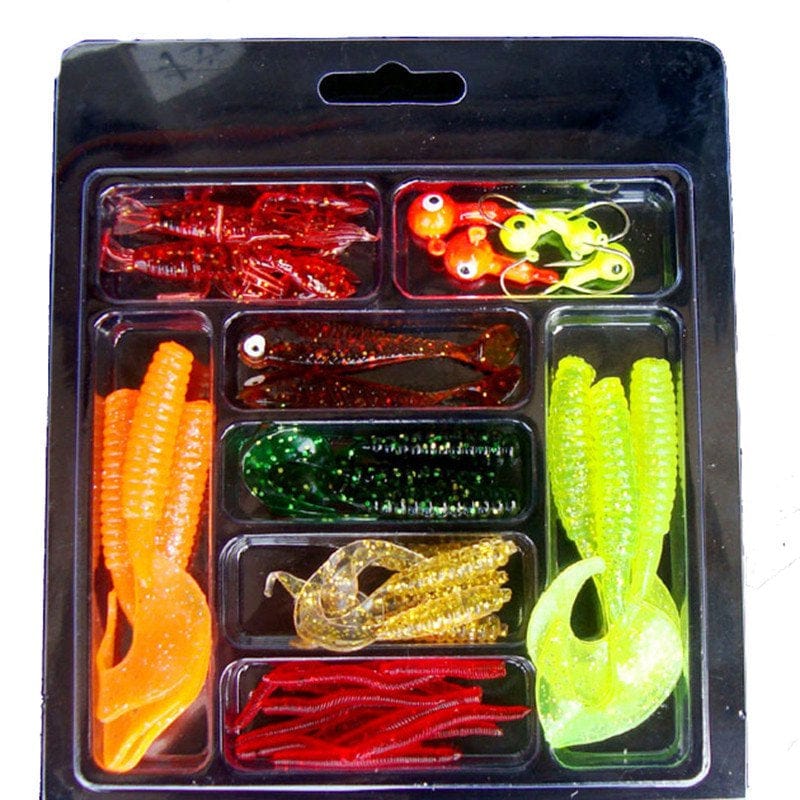Hesxuno Sports & Outdoors 33Pcs Soft Worm Lure Lure Set Head Jig Hooks Fishing Baits Set Tackle Travel Hiking Accessories