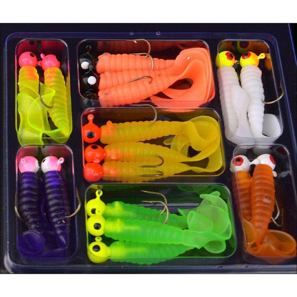 Kiplyki Wholesale 17Pcs Soft Worm Lure Lure Set Head Jig Hooks Fishing Baits Set Tackle