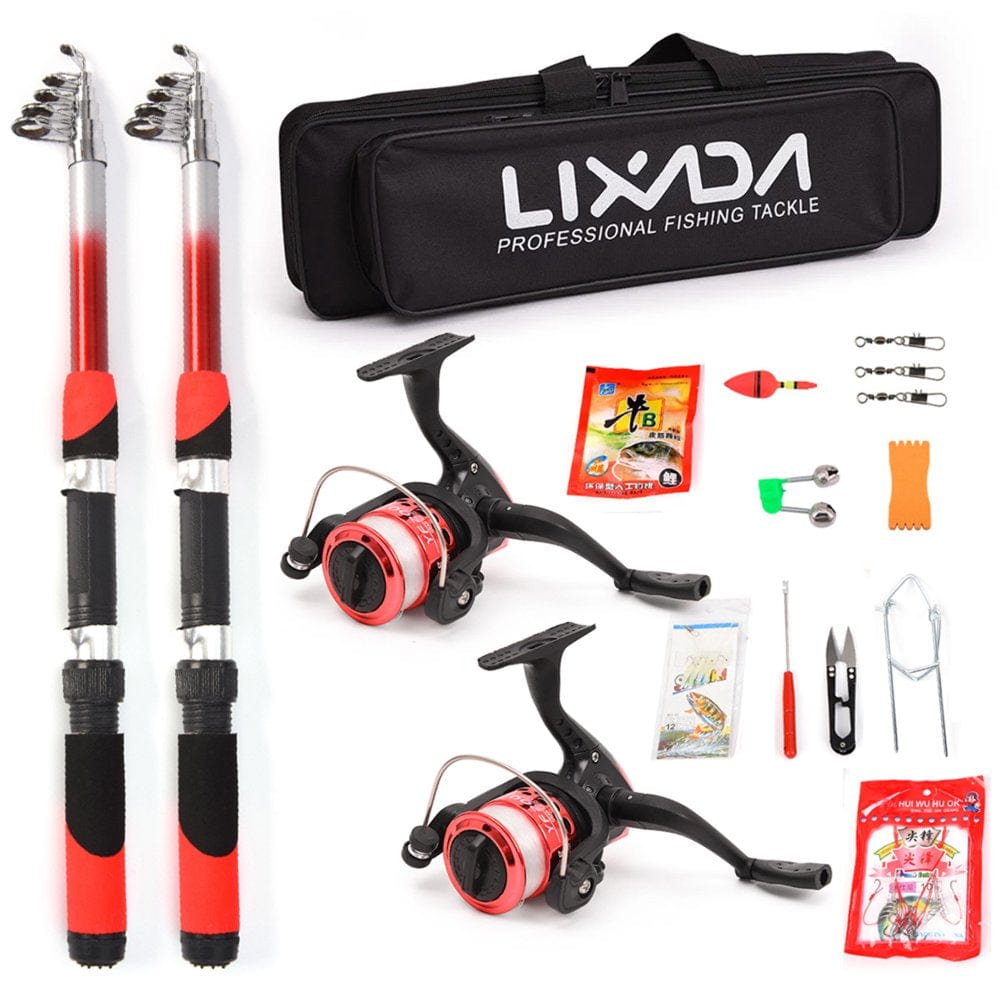 Lixada Fishing Rod Reel Combo Full Kit with 2PCS 2.1M Telescopic Fishing Rods 2PCS Reels Fishing Lures Hooks Accessories Fishing Bag