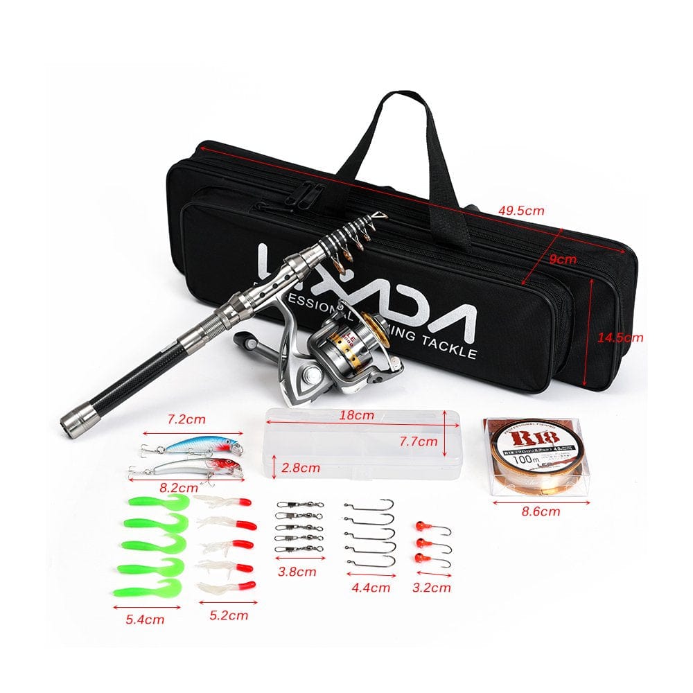 Lixada Telescopic Fishing Rod and Reel Combo Full Kit Spinning Fishing Reel Gear Organizer Pole Set with 100M Line Lures Hooks Jig Head and Carrier Bag Case Accessories