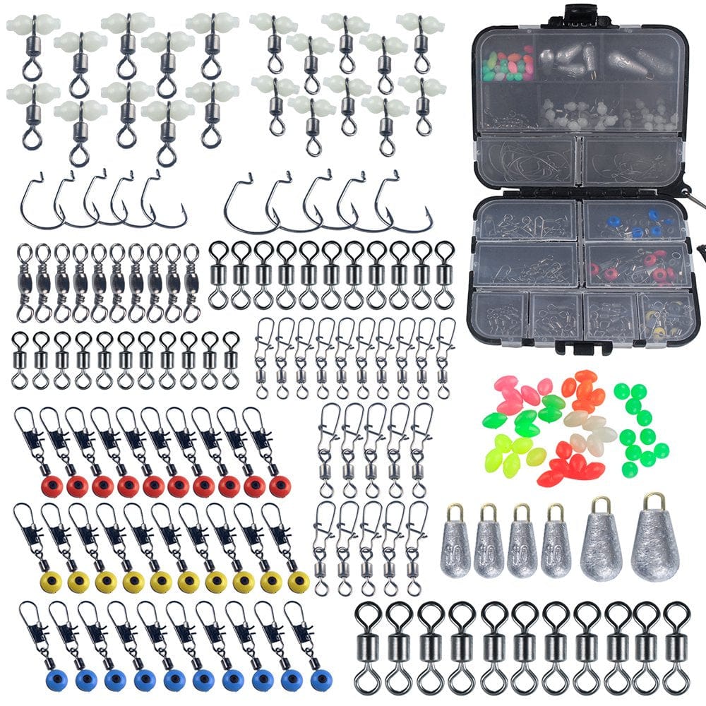 Meterk 177Pcs Fishing Accessories Kit Crank Hooks Weights Swivels Snaps Connectors Beads Fishing Tackle Box Set