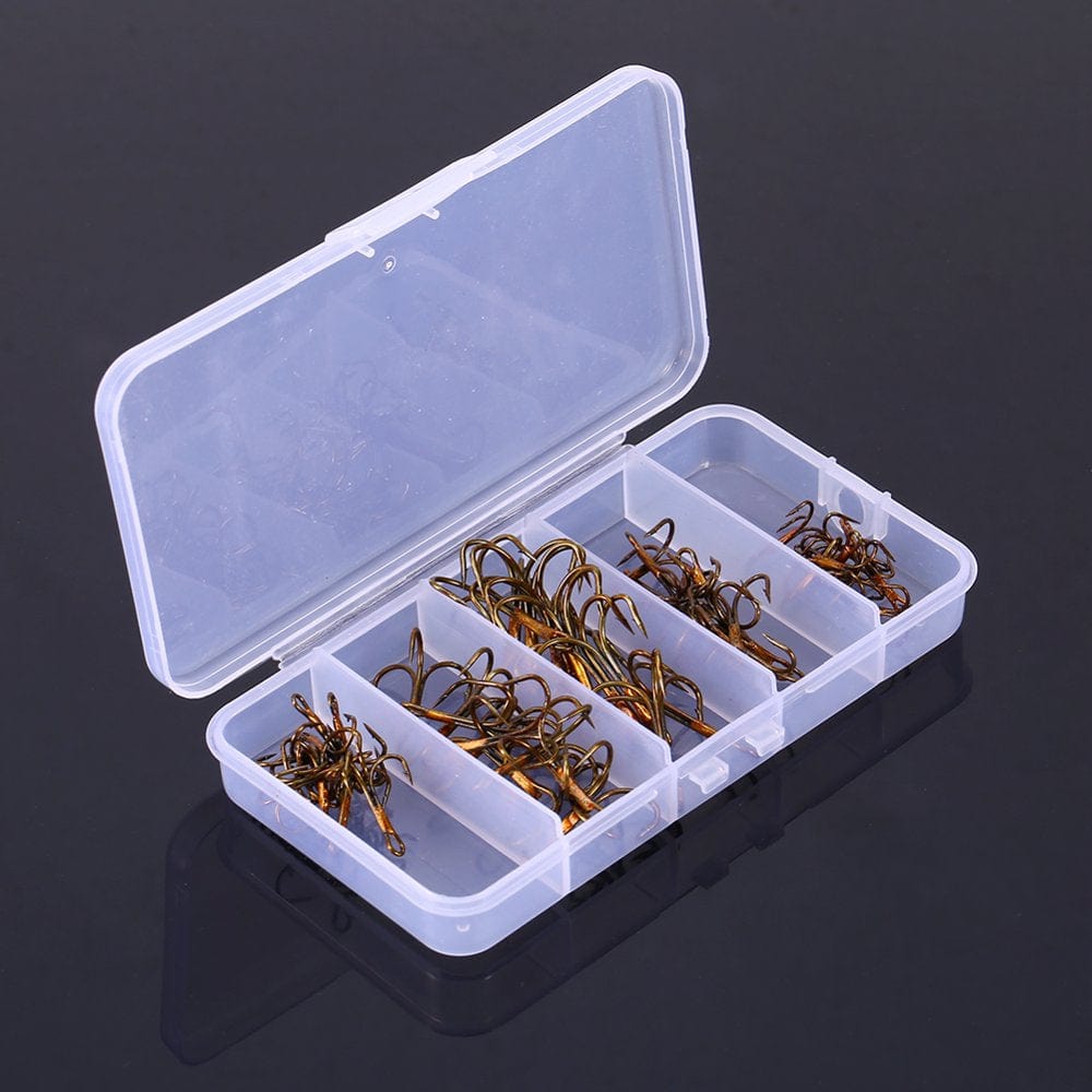 Mgaxyff Treble Hook,50Pcs/Box Fishing Hook Sharpened Treble Hook 5 Sizes 2/4/6/8/10 Fishhook Tackle Brown
