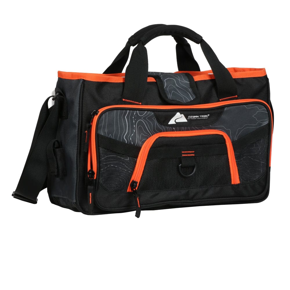 Ozark Trail Shoreline Mesh Bottom Fishing Tackle Bag, Black Topography