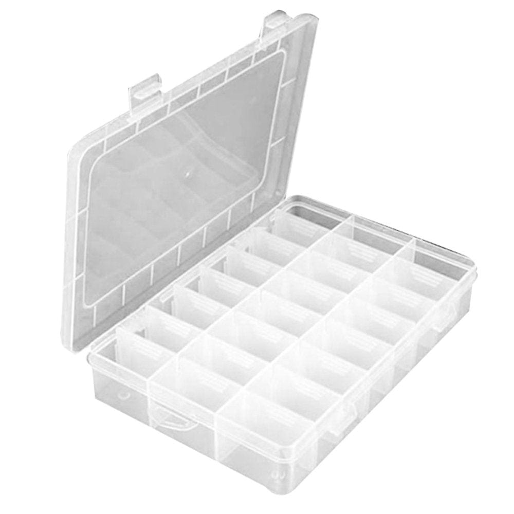 24 Grids Clear Plastic Jewelry Box, Bead Organizer with Adjustable Dividers, for Beads Art DIY Crafts Jewelry Fishing Tackles